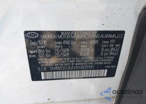 2019 Hyundai Santa Fe Limited 2.0T from USA, damaged, VIN 5NMS5CAA5KH039981